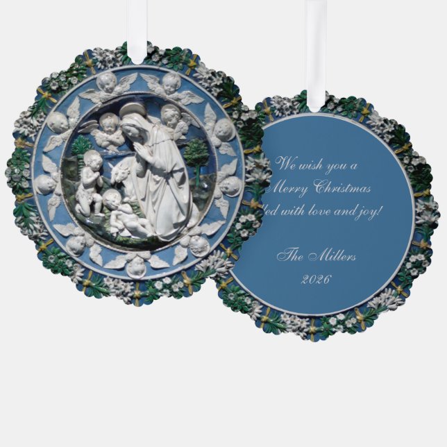 Weihnachtskrippe Madonna and Child Della Robbia Ornament Karte (Vorderseite/Rückseite)