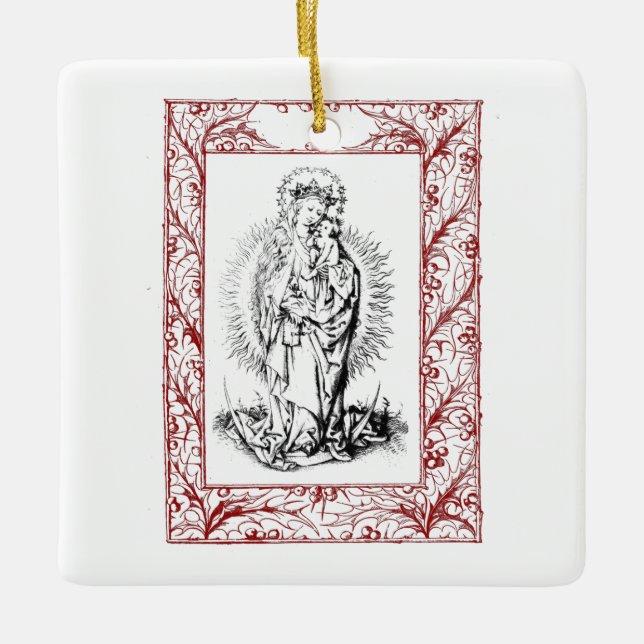 Weihnachtskrippe Madonna und Kind Holly Keramik Keramikornament (Vorderseite)