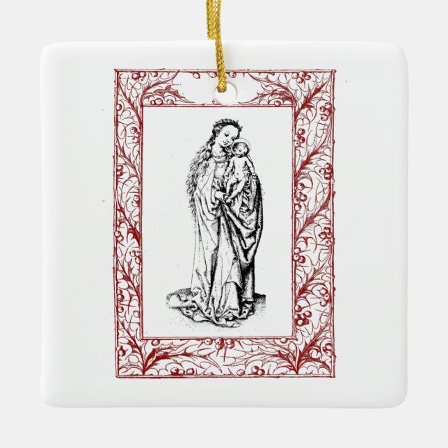 Weihnachtskrippe Madonna und Kind Holly Keramik Keramikornament (Vorderseite)
