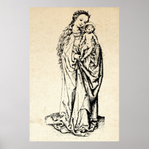 Weihnachtskrippe Madonna und Kinderkind Jungfrau M Poster