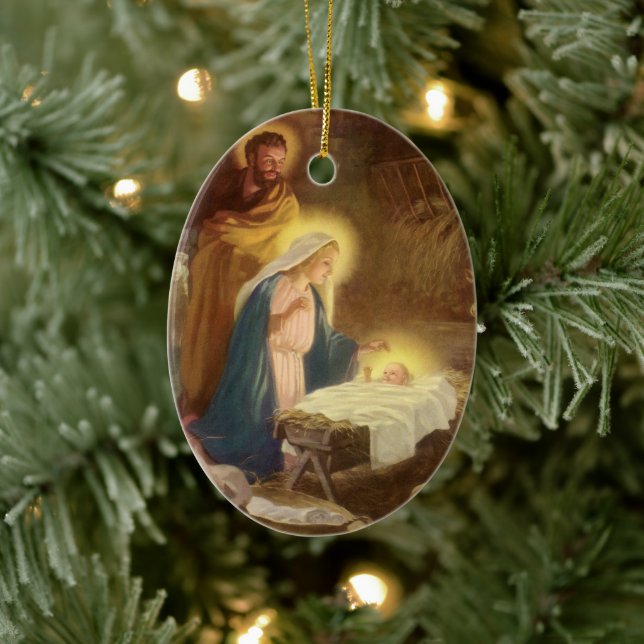 Weihnachtskrippe, Mary Joseph Baby Jesus Keramik Ornament (Baum)