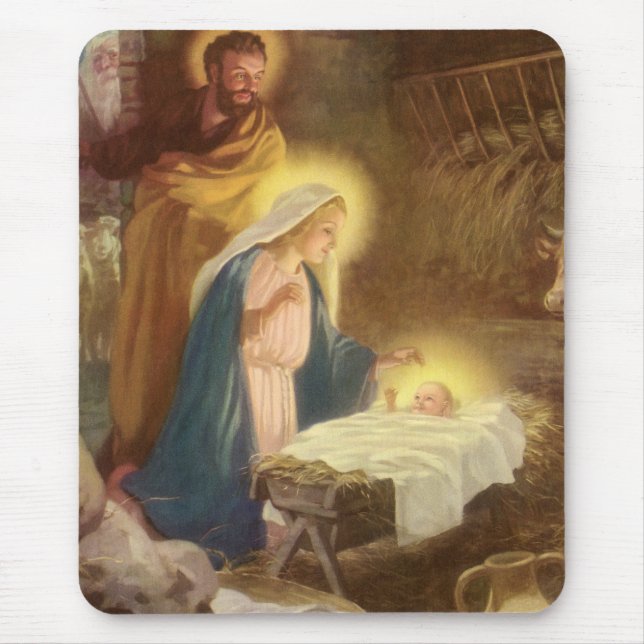 Weihnachtskrippe, Mary Joseph Baby Jesus Mousepad (Vorne)