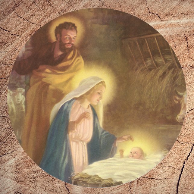 Weihnachtskrippe, Mary Joseph Baby Jesus Runder Aufkleber (Von Creator hochgeladen)