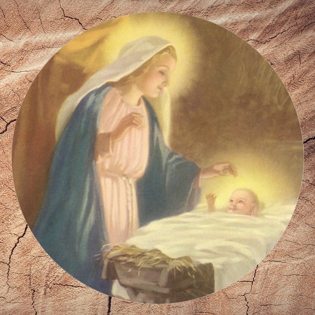 Weihnachtskrippe, Mary Joseph Baby Jesus Runder Aufkleber (Von Creator hochgeladen)
