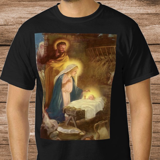 Weihnachtskrippe, Mary Joseph Baby Jesus T-Shirt (Von Creator hochgeladen)