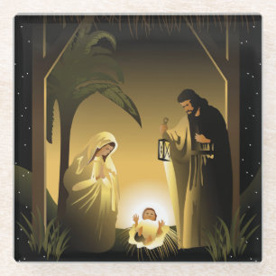 Weihnachtskrippe Mary, Joseph und Baby Jesus Glasuntersetzer