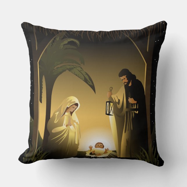 Weihnachtskrippe Mary, Joseph und Baby Jesus Kissen (Vorderseite)
