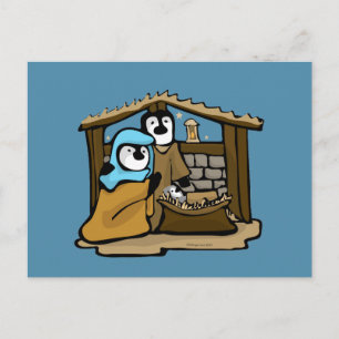 Weihnachtskrippe mit Pinguinen Postkarte