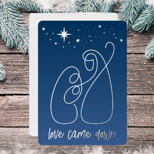 Weihnachtskrippe Moderne Minimallinie Blaue Folien Feiertagskarte