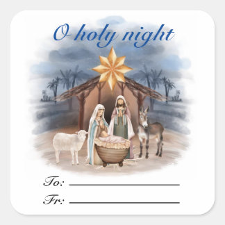 Weihnachtskrippe O heilige Nacht Geschenksticker Quadratischer Aufkleber
