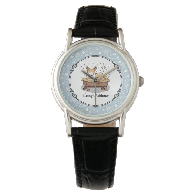 Weihnachtskrippe Pembroke Walisischer Korgi (rot1) Armbanduhr (Vorderseite)