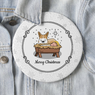 Weihnachtskrippe Pembroke Walisischer Korgi (rot1) Button