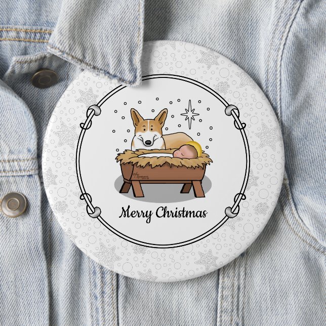 Weihnachtskrippe Pembroke Walisischer Korgi (rot1) Button (Beispiel)