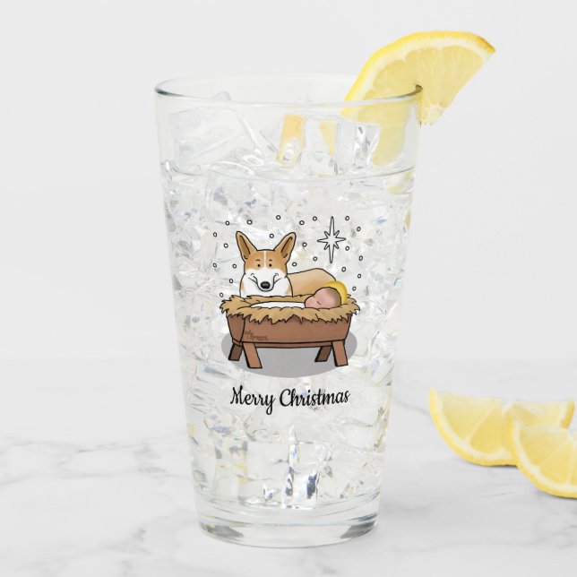 Weihnachtskrippe Pembroke Walisischer Korgi (rot1) Glas (Rückseite Ice)
