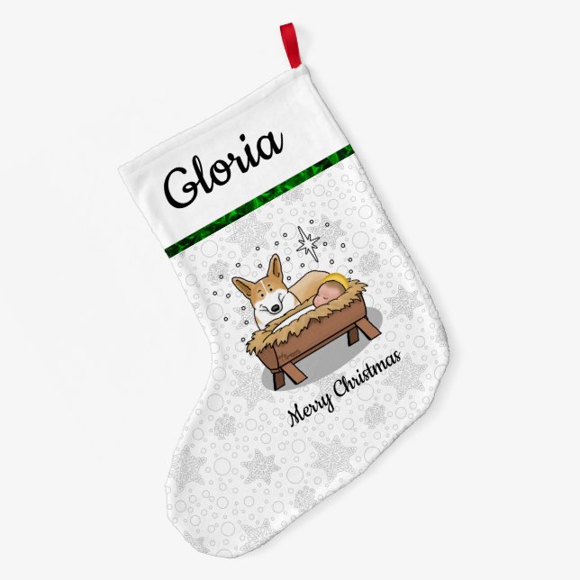Weihnachtskrippe Pembroke Walisischer Korgi (rot1) Großer Weihnachtsstrumpf (Rückseite (Hängend))