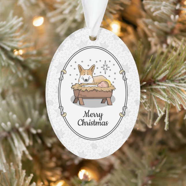 Weihnachtskrippe Pembroke Walisischer Korgi (rot1) Ornament (Baum)