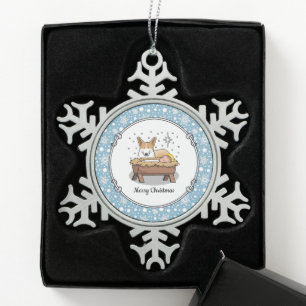 Weihnachtskrippe Pembroke Walisischer Korgi (rot1) Schneeflocken Zinn-Ornament