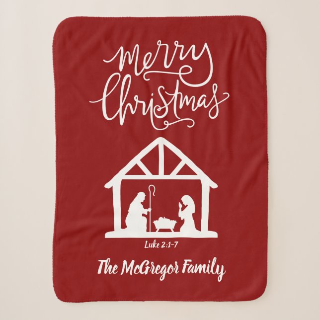 Weihnachtskrippe Rote Familie Name Typografie Sherpadecke (Vorderseite)