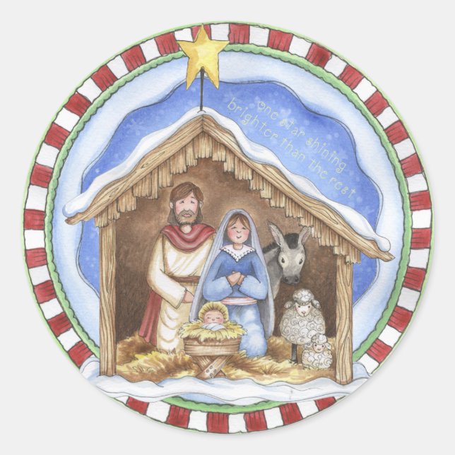 Weihnachtskrippe Runder Aufkleber (Vorderseite)