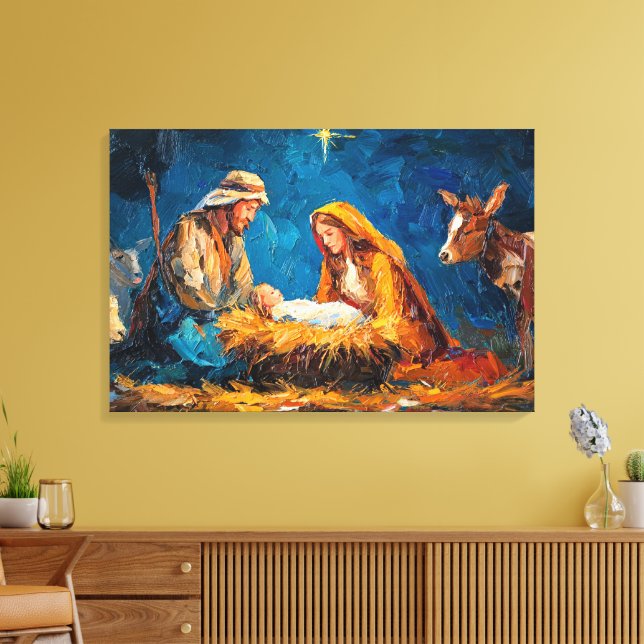 Weihnachtskrippe, schöne Illustration, Leinwanddruck (Insitu (Wohnzimmer))
