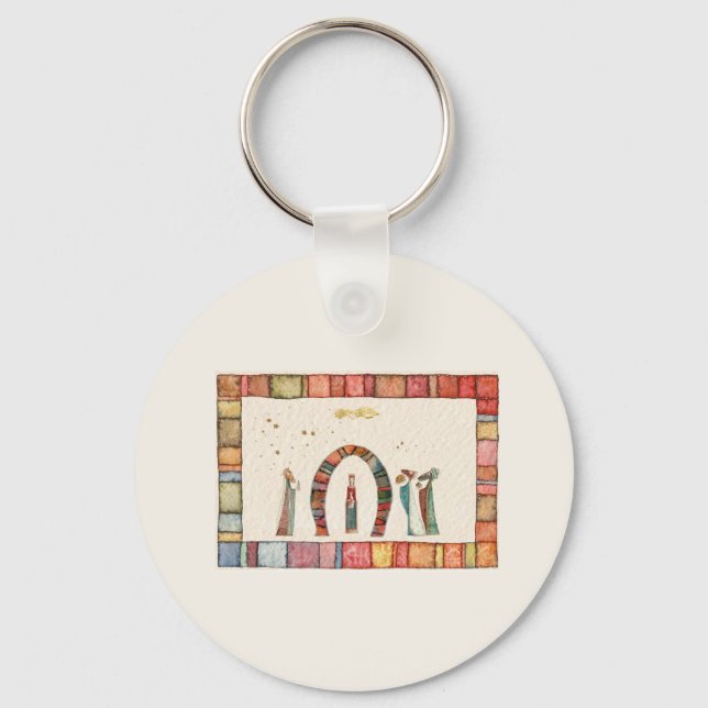 Weihnachtskrippe Szene Schlüsselanhänger Keramik B (Vorderseite)