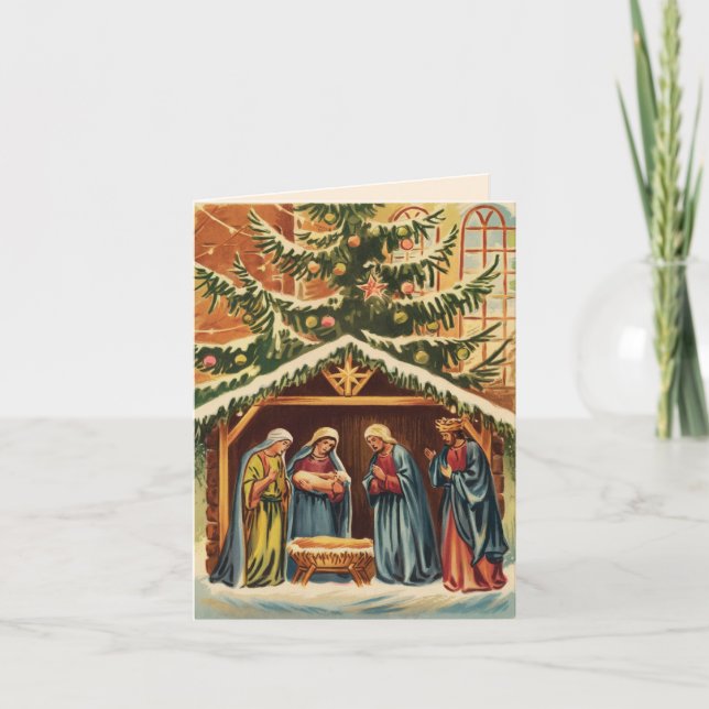 Weihnachtskrippe vintage dankeskarte (Vorderseite)