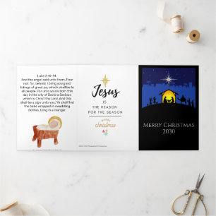 Weihnachtskrippe White Star Kirche Weihnachten Dreifach Gefaltete Urlaubskarte