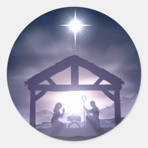 Weihnachtskrippen-Geburt Christis-Szene Runder Aufkleber