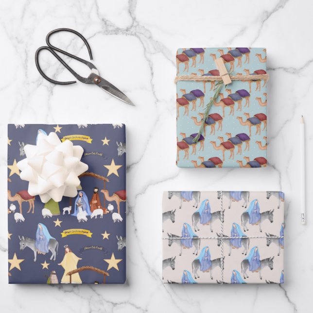 Weihnachtskrippen Geschenkpapier Set (Vorderseite)