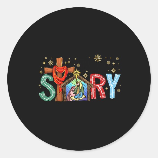 Weihnachtskrippen Jesus Cross True Story Xm Runder Aufkleber (Vorderseite)