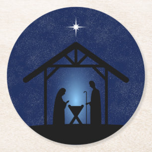 Weihnachtskrippen Religiöse Runder Pappuntersetzer