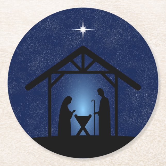 Weihnachtskrippen Religiöse Runder Pappuntersetzer (Vorderseite)