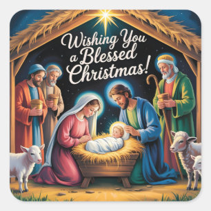 Weihnachtskrippengruß Quadratischer Aufkleber