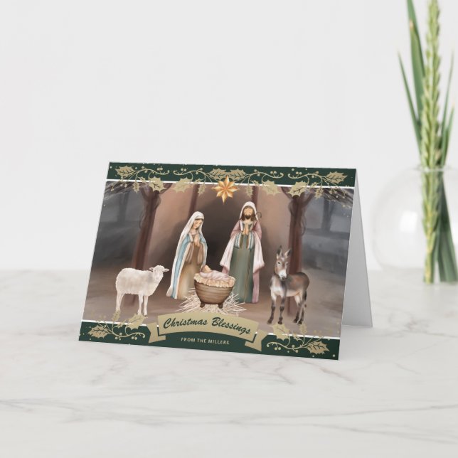 Weihnachtskrippenszene Stern von Bethlehem Grüne F Karte (Vorderseite)