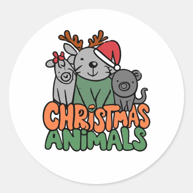 Weihnachtskritter Freunde Feierliche Ansammlung Runder Aufkleber (Vorderseite)