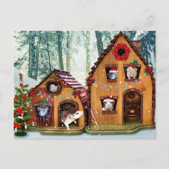 Weihnachtskritter Zuhause für den Urlaub Postkarte (Vorderseite)