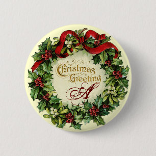 WEIHNACHTSKRONE MIT MISTELZWEIGEN UND STECHPALMENB BUTTON