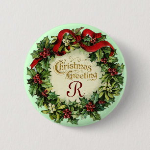 WEIHNACHTSKRONE MIT MISTELZWEIGEN UND STECHPALMENB BUTTON