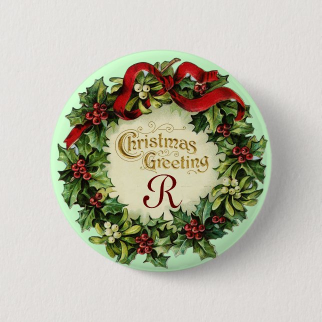 WEIHNACHTSKRONE MIT MISTELZWEIGEN UND STECHPALMENB BUTTON (Vorderseite)