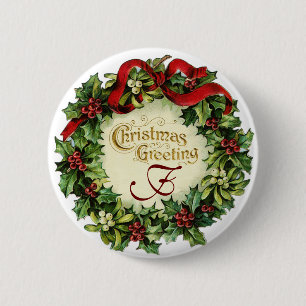 WEIHNACHTSKRONE MIT MISTELZWEIGEN UND STECHPALMENB BUTTON