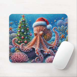 Weihnachtsktopf mit Weihnachtsmannmütze Mousepad