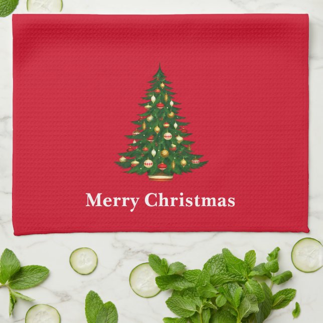 Weihnachtsküche Handtuch Frohe Weihnachtsbaum (Gefaltet)