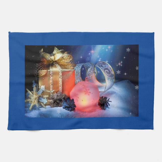 Weihnachtsküche Handtuch mit Geschenken & Ornament (Horizontal)