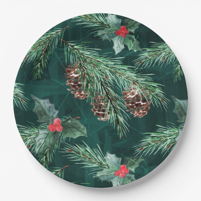 Weihnachtsküche mit Zapfen Pappteller (Vorderseite)