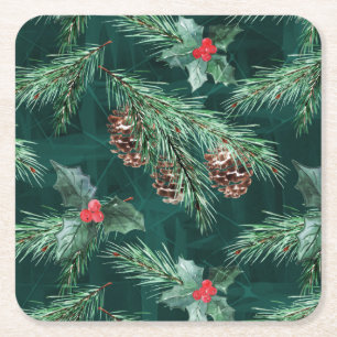 Weihnachtsküche mit Zapfen Rechteckiger Pappuntersetzer