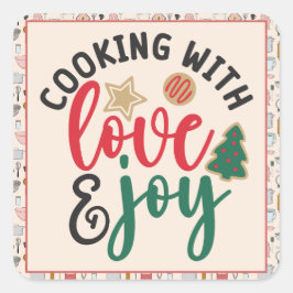 Weihnachtsküche Zitate Kochen mit Liebe & Freude Quadratischer Aufkleber