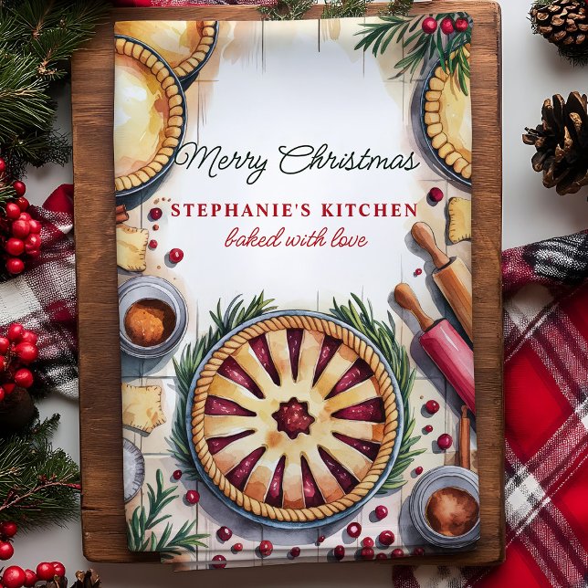 Weihnachtskuchen Backszene Personalisiert Geschirrtuch (Von Creator hochgeladen)