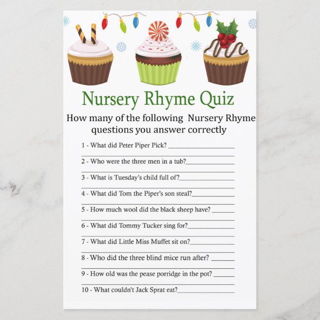 Weihnachtskuchen Kinderzimmer Rhyme Quiz Babydusch (Vorderseite)