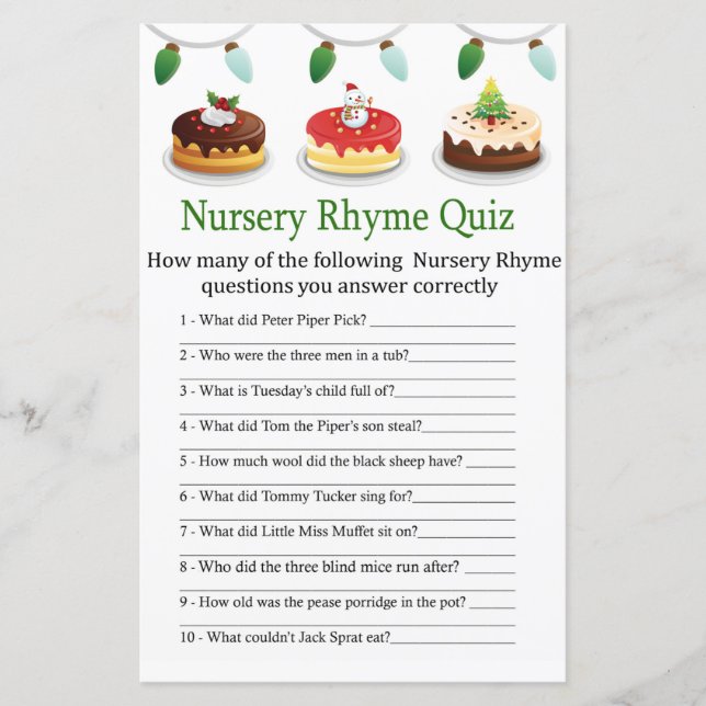 Weihnachtskuchen Kinderzimmer Rhyme Quiz Kinderdus (Vorderseite)