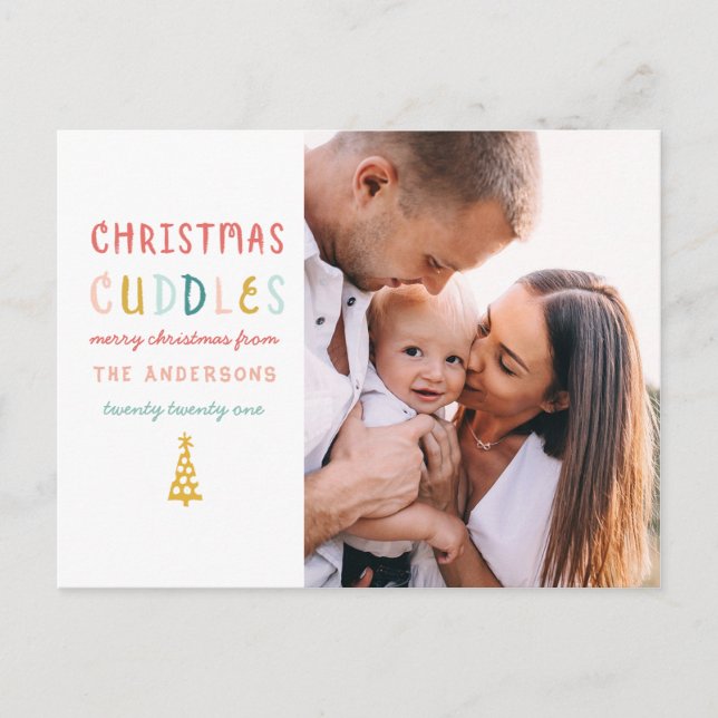 Weihnachtskuddles lustig buntes ein Foto Feiertagspostkarte (Vorderseite)